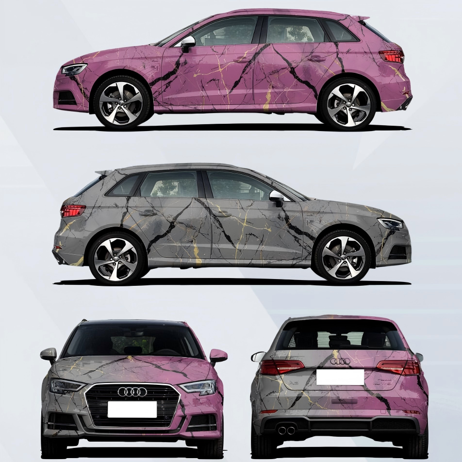 ALUKOVINYL Pink to Gray Gradient Custom Marble Vinyl Wrap