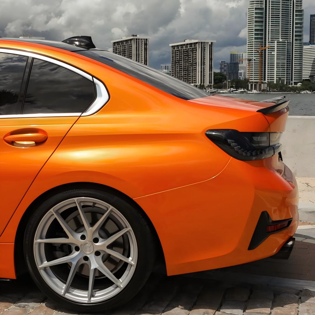 Gloss Metallic Fiery Orange Car Vinyl Wrap PET 