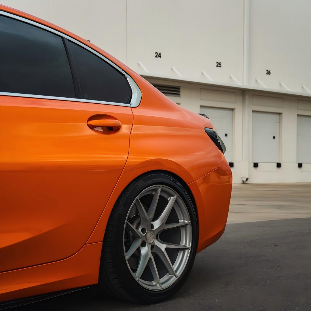 Gloss Metallic Fiery Orange Car Vinyl Wrap PET 