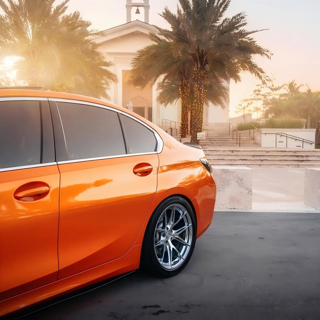 Gloss Metallic Fiery Orange Car Vinyl Wrap PET 