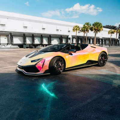 Gloss Rainbow Chrome Holographic Pink Car Vinyl Wrap 02