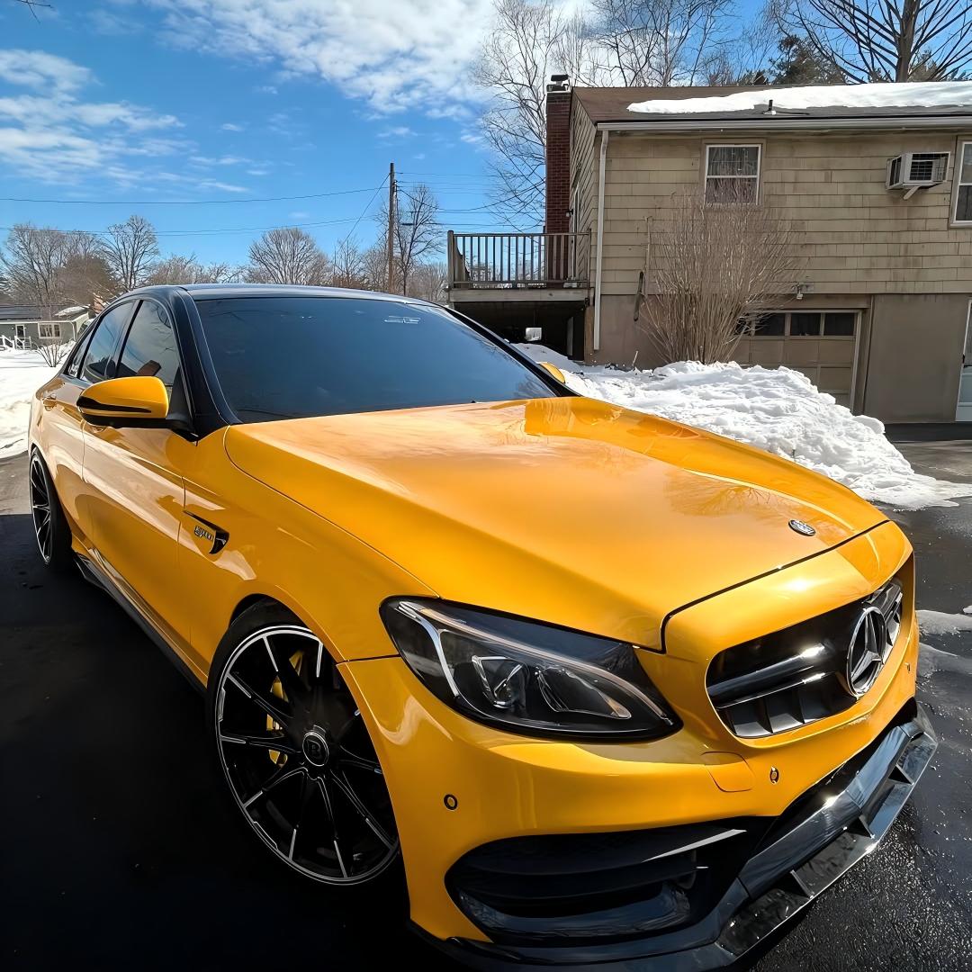 Gloss Metallic Golden Yellow Car Vinyl Wrap PET