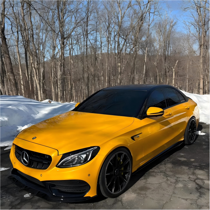 Gloss Metallic Golden Yellow Car Vinyl Wrap PET