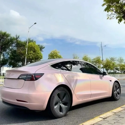TPU Gloss Metallic Rainbow Laser Light Pink Colored PPF Paint Protection Film 02