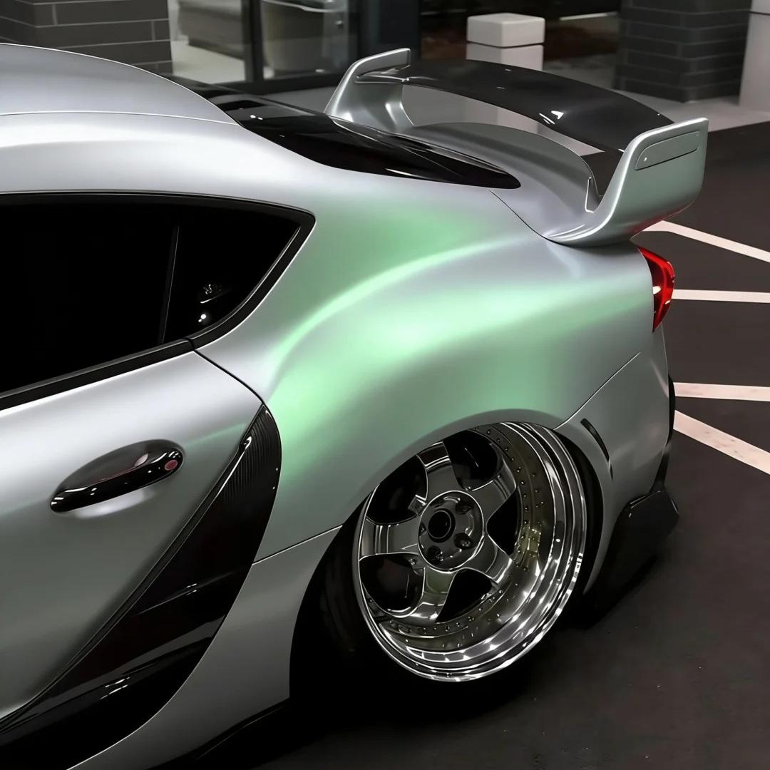 Ultra Gloss Metallic Chameleon Silver Green Car Vinyl Wrap 