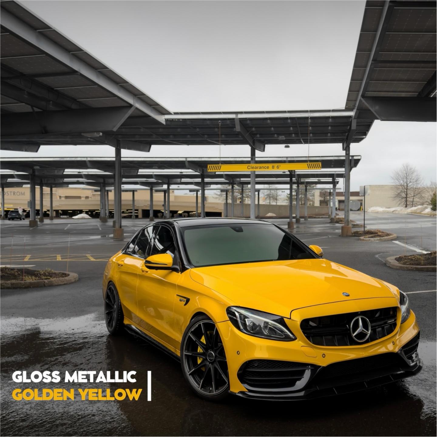 Gloss Metallic Golden Yellow Car Vinyl Wrap PET