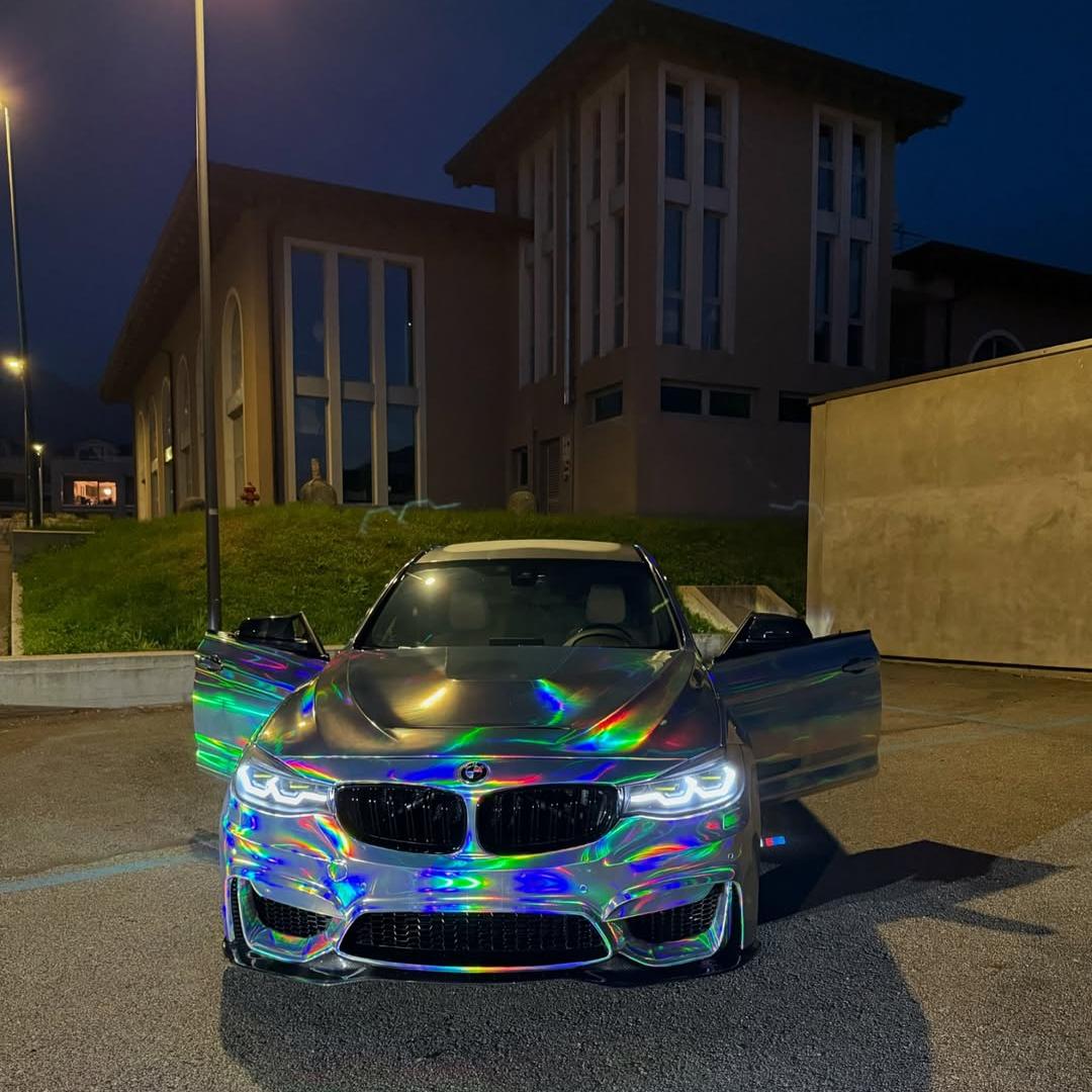 Gloss Holographic Chrome Laser Electroplated Silver Car Vinyl Wrap 