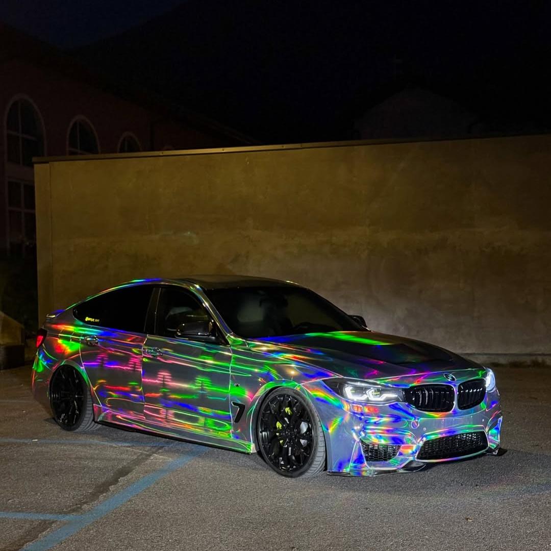 Gloss Holographic Chrome Laser Electroplated Silver Car Vinyl Wrap 