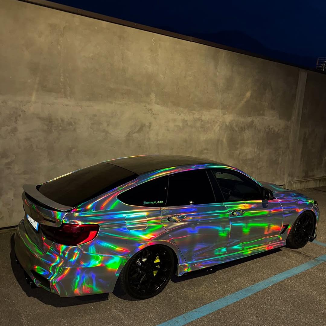 Gloss Holographic Chrome Laser Electroplated Silver Car Vinyl Wrap 