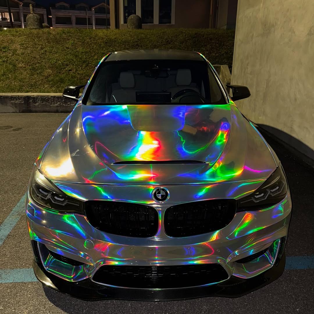 Gloss Holographic Chrome Laser Electroplated Silver Car Vinyl Wrap 