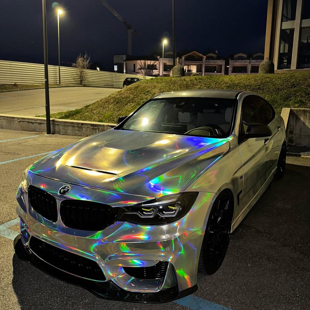 Gloss Holographic Chrome Laser Electroplated Silver Car Vinyl Wrap 