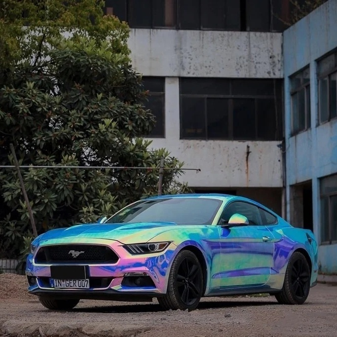 Gloss Holographic Rainbow Chrome Laser Electroplated Blue Car Vinyl Wrap 