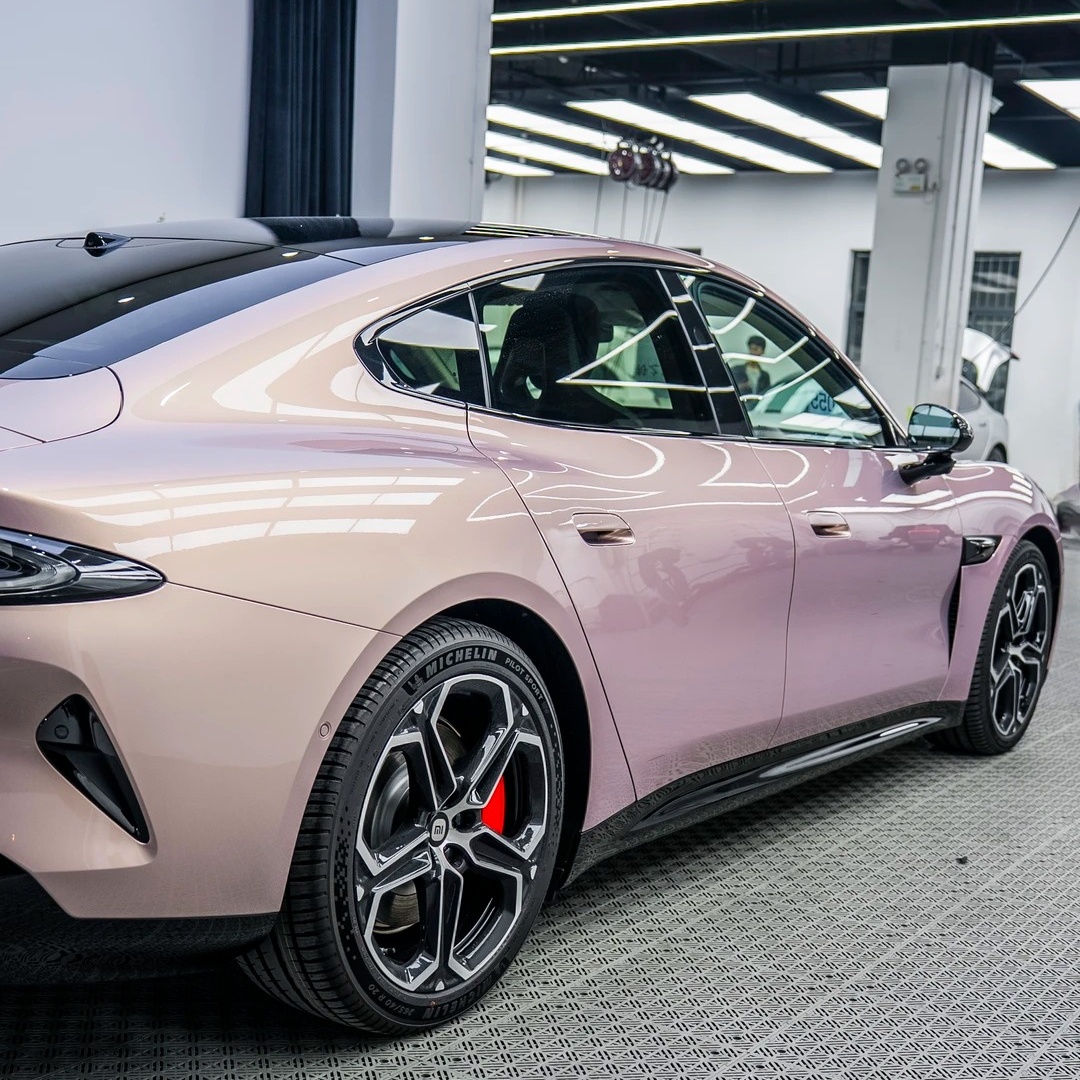 Gloss Metallic Gilded Rose Pink Car Vinyl Wrap PET