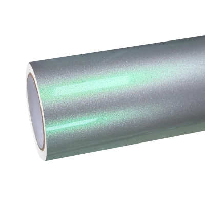 Ultra Gloss Metallic Chameleon Silver Green Car Vinyl Wrap PET 01