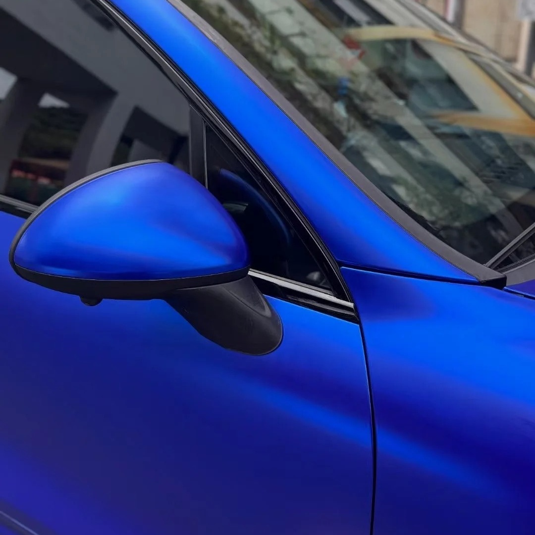 Matte Metallic Satin Chrome Blue Car Vinyl Wrap PET