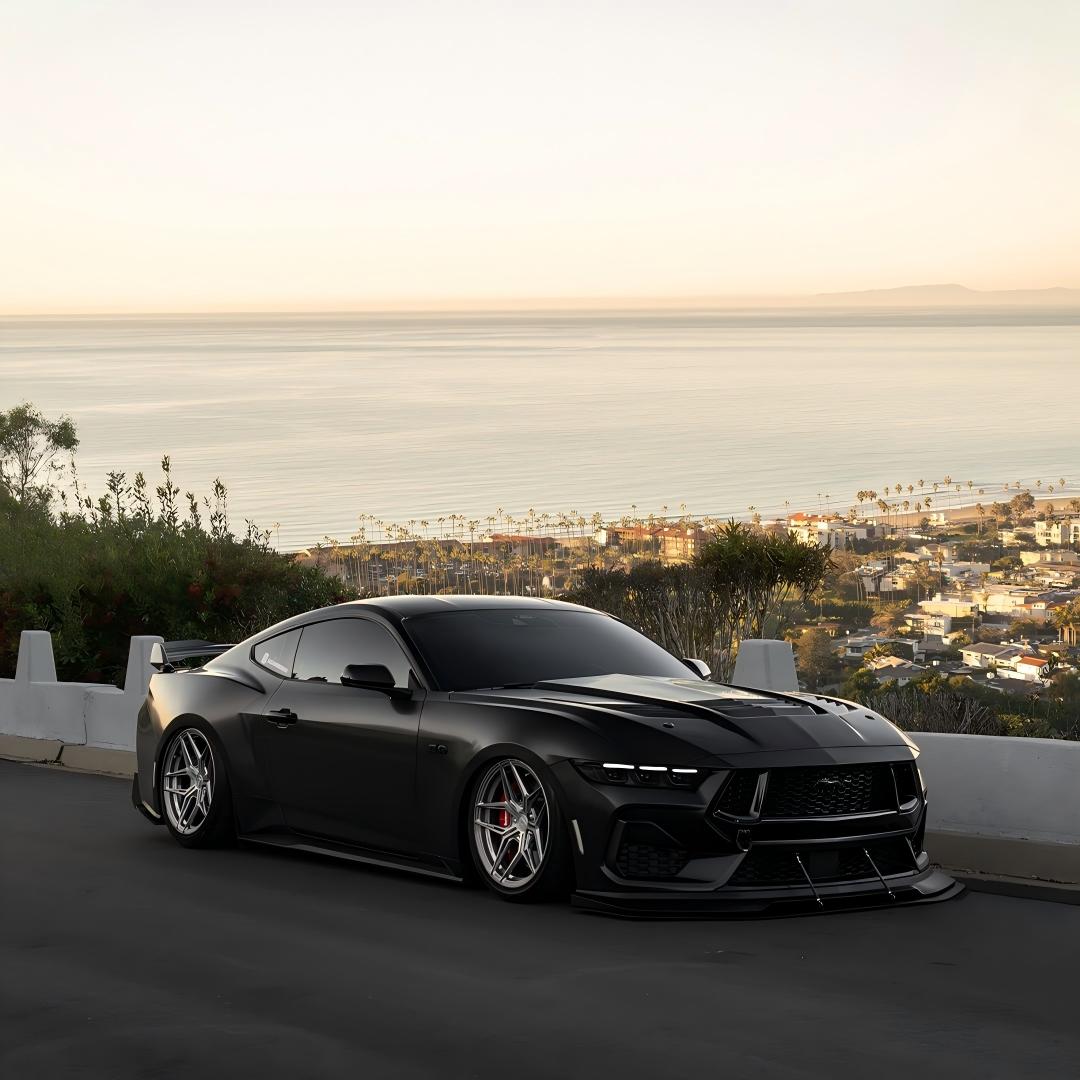 mustang wrapped with satin black car wrap  