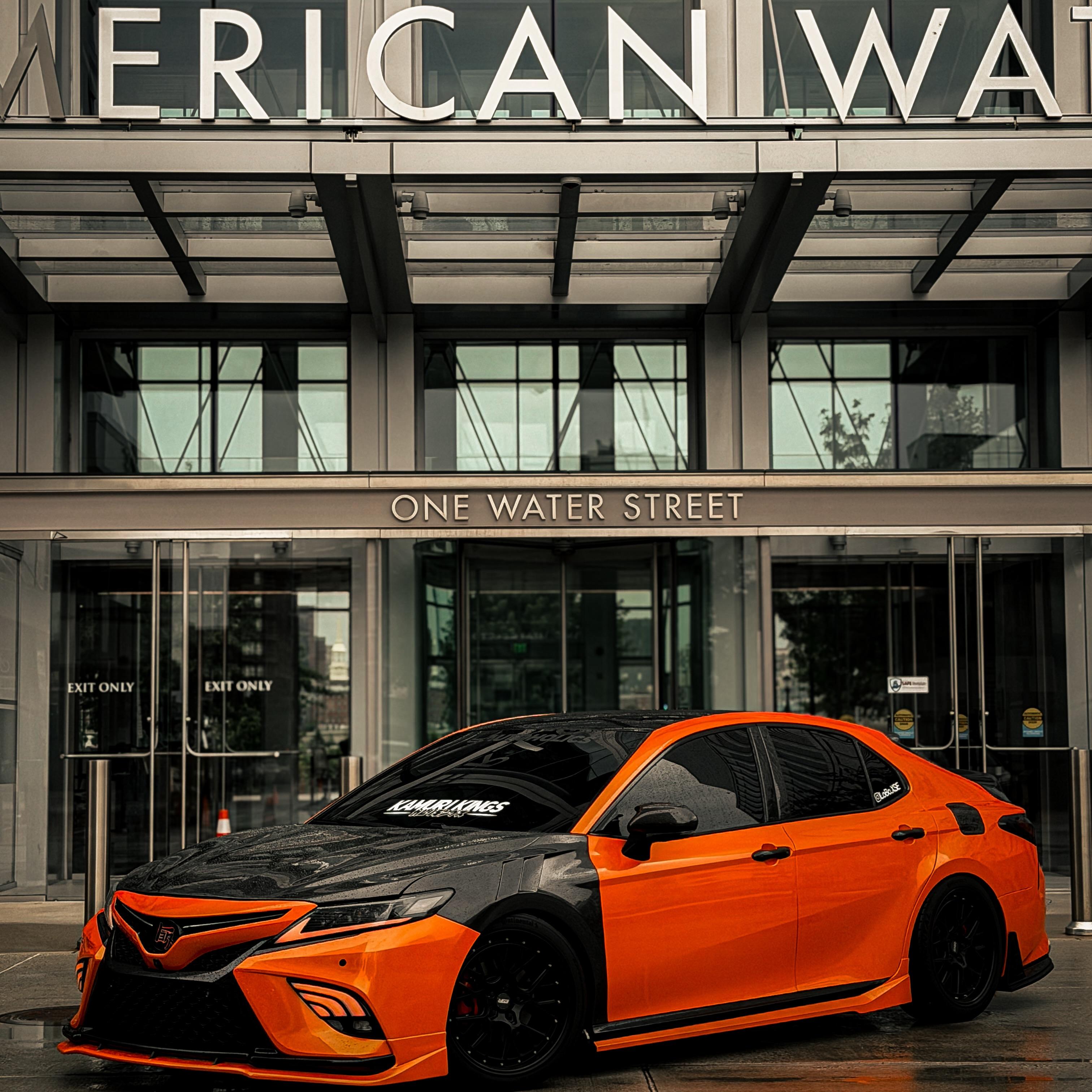 Gloss Metallic Fiery Orange Car Vinyl Wrap PET 