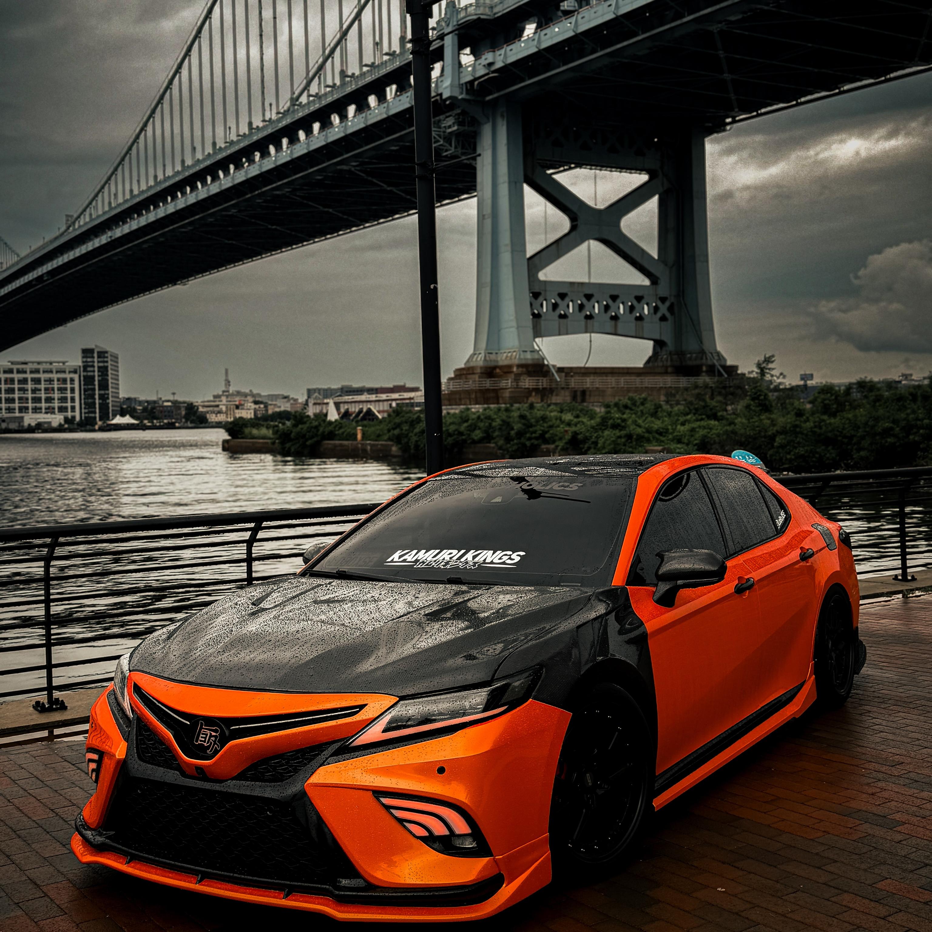 Gloss Metallic Fiery Orange Car Vinyl Wrap PET 