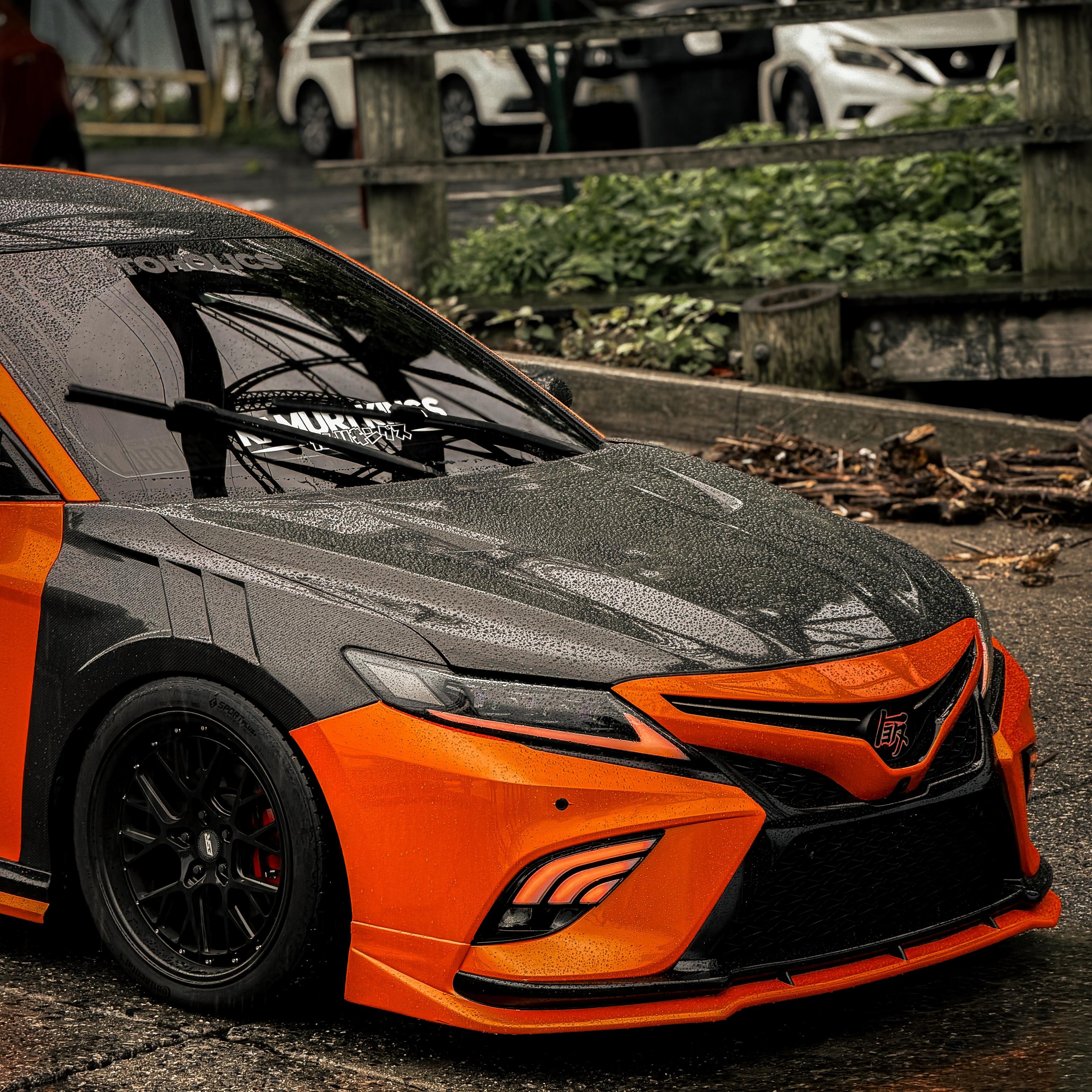 Gloss Metallic Fiery Orange Car Vinyl Wrap PET 
