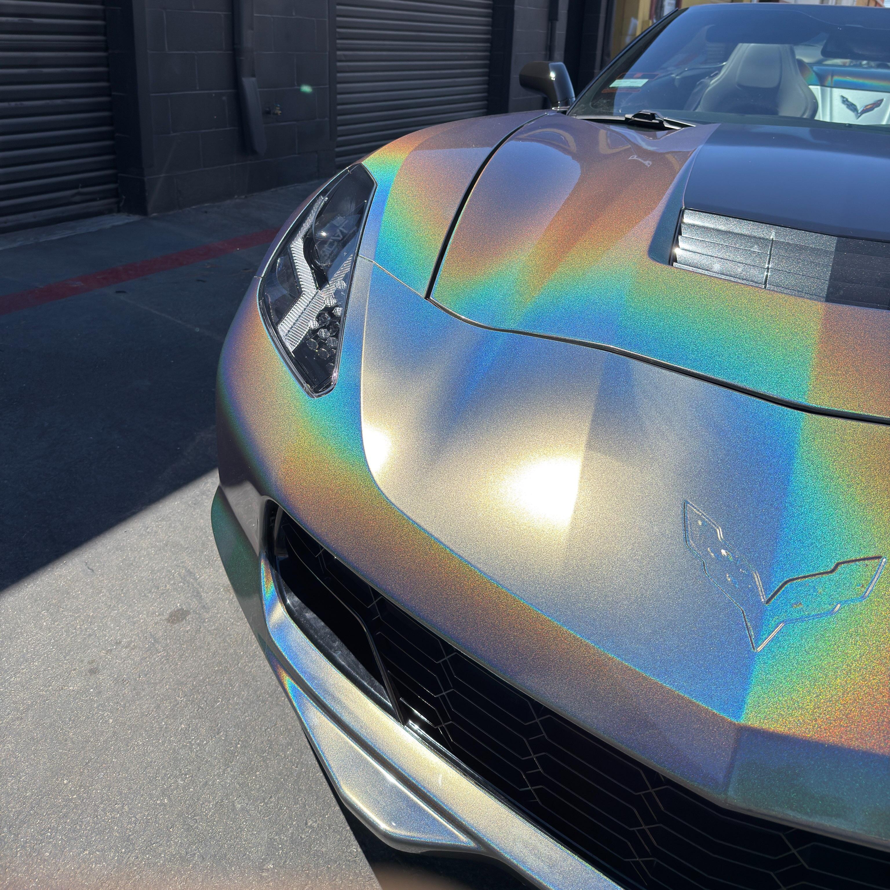 Gloss Metallic Rainbow Laser Grey Car Vinyl Wrap PET