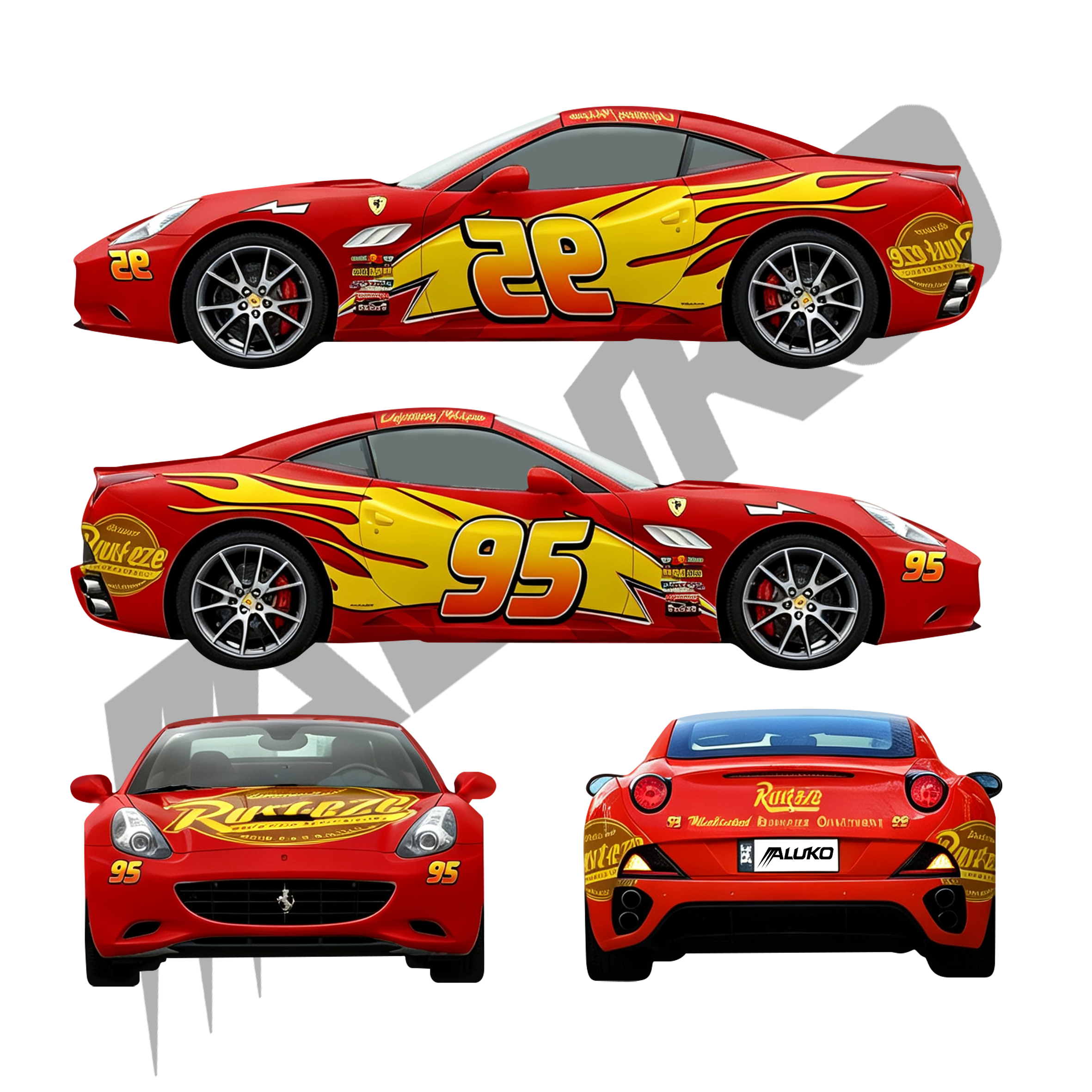 ภาพอ้างอิงสีฟิล์ม ALUKOVINYL Livery Lightning McQueen Custom Vinyl Wrap | Itasha Design Wrap รหัส D0011 — ภาพที่ 10