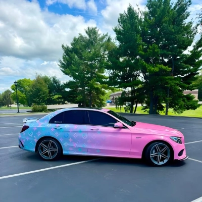 ALUKOVINYL Pink to Gray Gradient Custom Car Wraps  LV Print Vinyl Wrap  AMG Mercedes Benz 01