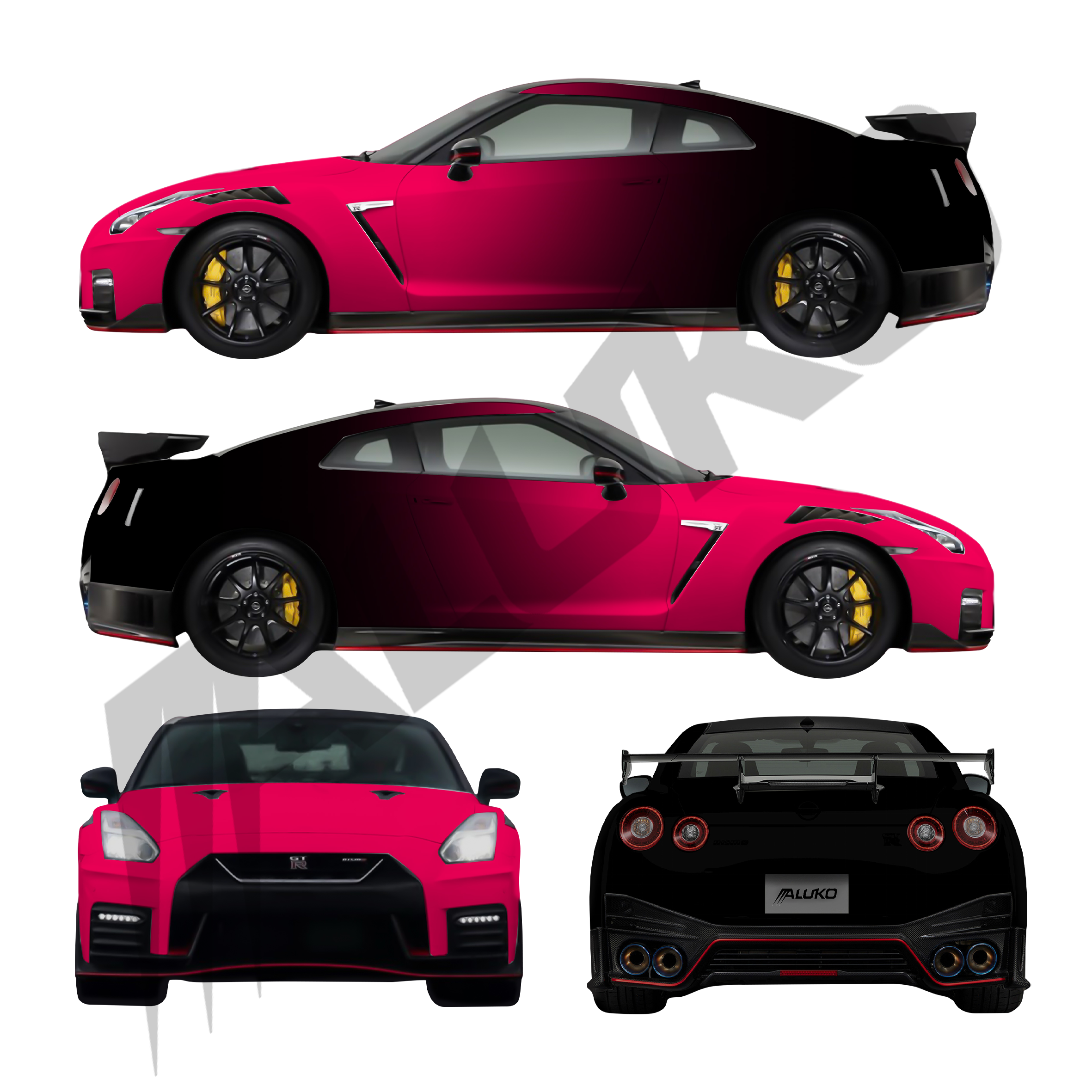 ภาพอ้างอิงสีฟิล์ม ALUKOVINYL Matte Fluorescent Pink To Black Gradient Custom Car Wrap รหัส D0010 — ภาพที่ 2