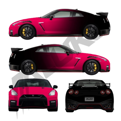 ALUKOVINYL Matte Fluorescent Pink To Black Gradient Custom Car Wrap  02