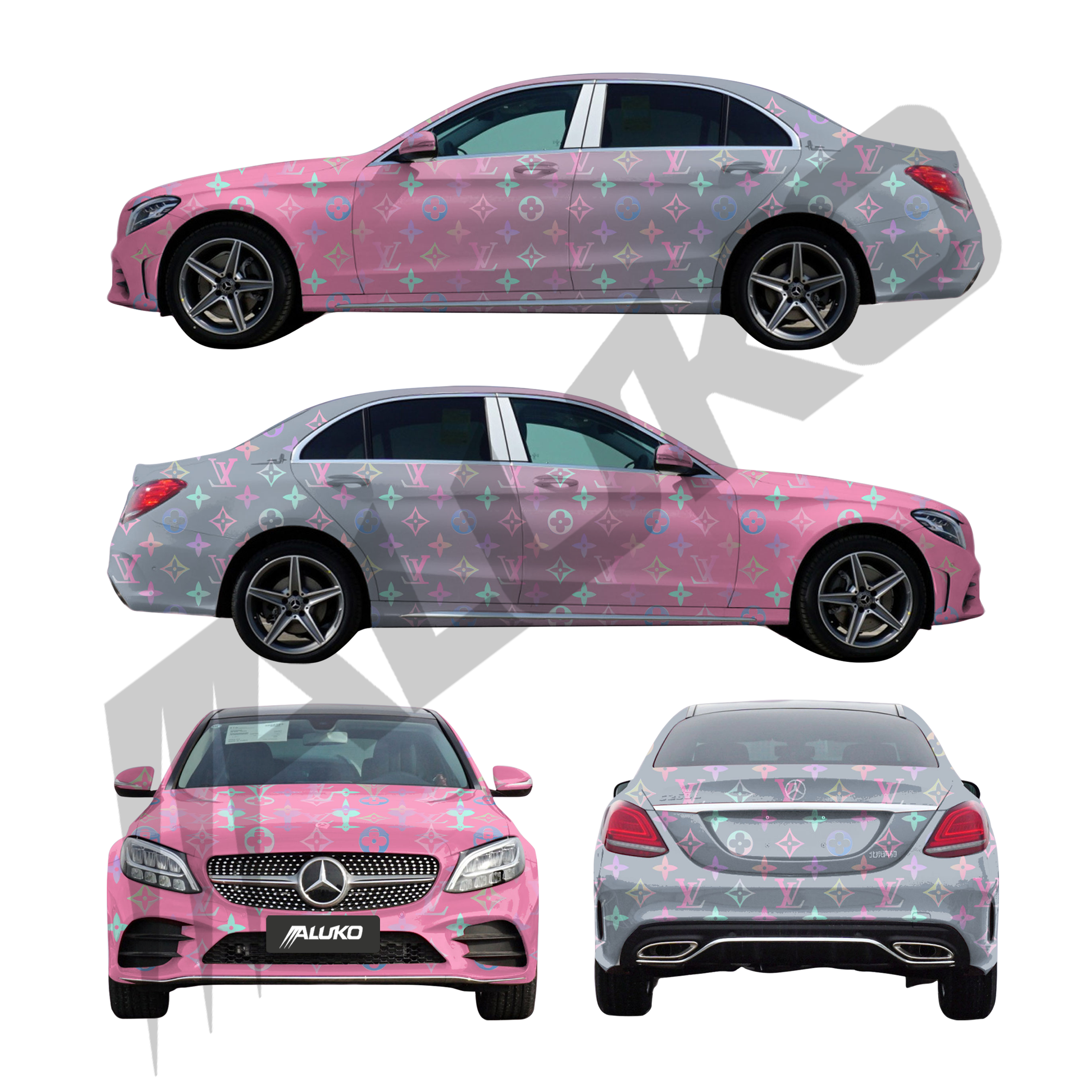 ภาพอ้างอิงสีฟิล์ม ALUKOVINYL LV Print Pink to Gray Gradient Custom Car Wraps AMG Mercedes Benz รหัส D0034 — ภาพที่ 7