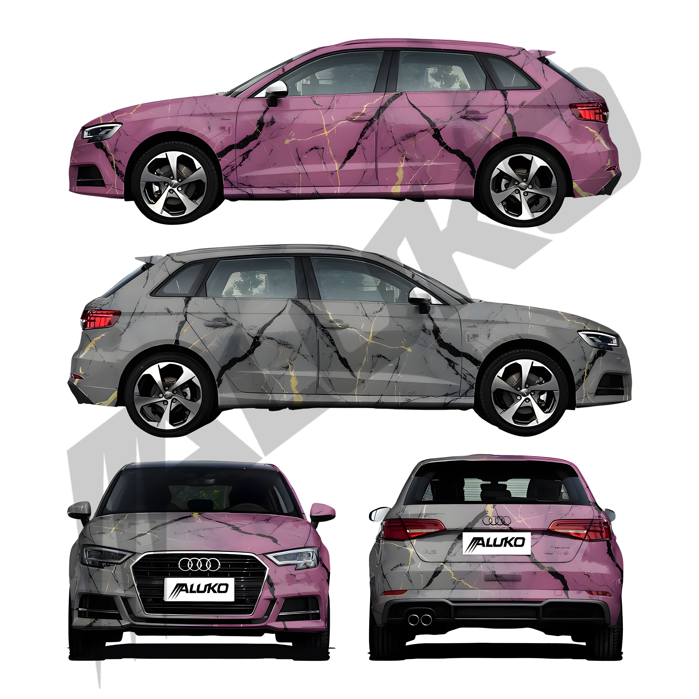 ภาพอ้างอิงสีฟิล์ม ALUKOVINYL Pink to Gray Gradient Custom Marble Vinyl Wrap รหัส D0014 — ภาพที่ 2