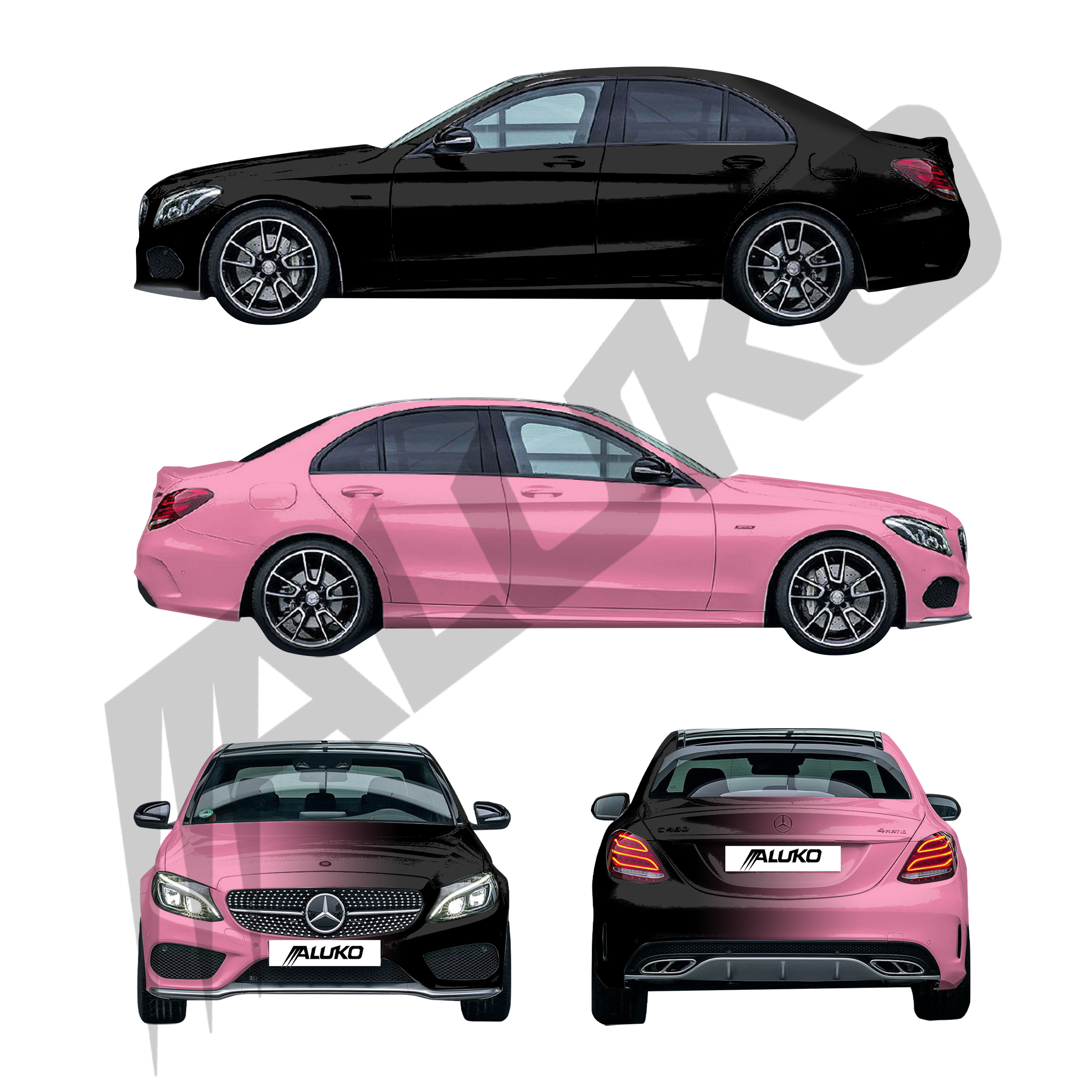 ภาพอ้างอิงสีฟิล์ม ALUKOVINYL Pink to Black Gradient Custom Printed Vinyl Wrap รหัส D0013 — ภาพที่ 2