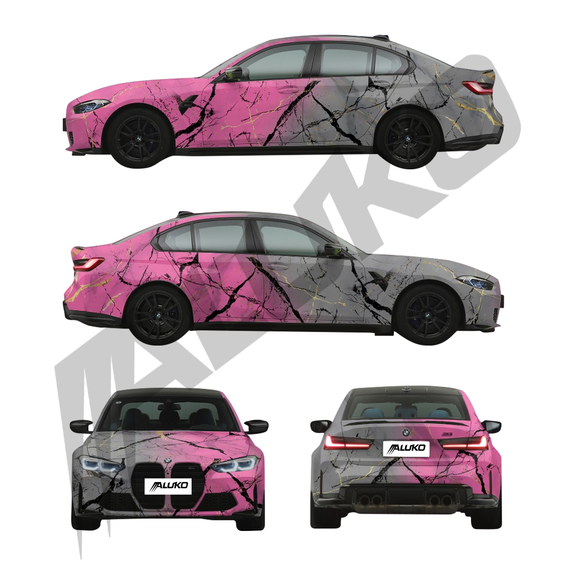 ภาพอ้างอิงสีฟิล์ม ALUKOVINYL Grey to Pink Gradient Custom Marble Vinyl Wrap รหัส D0036 — ภาพที่ 2