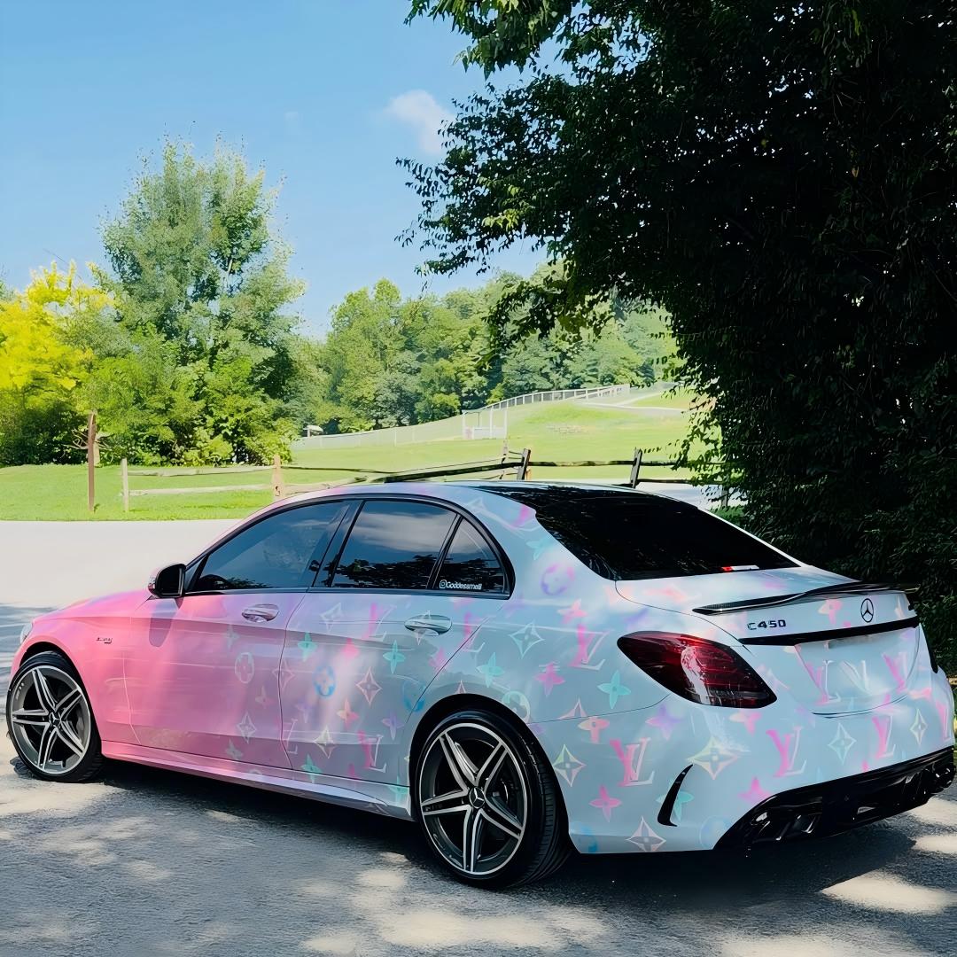 ภาพอ้างอิงสีฟิล์ม ALUKOVINYL LV Print Pink to Gray Gradient Custom Car Wraps AMG Mercedes Benz รหัส D0034 — ภาพที่ 4