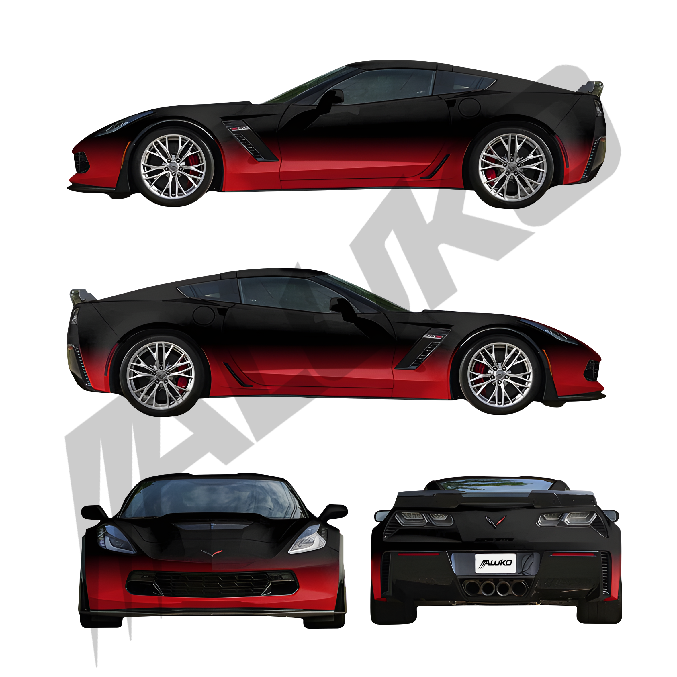 ภาพอ้างอิงสีฟิล์ม ALUKOVINYL Matte Satin Black to Red Gradient Car Wrap รหัส D0027 — ภาพที่ 5