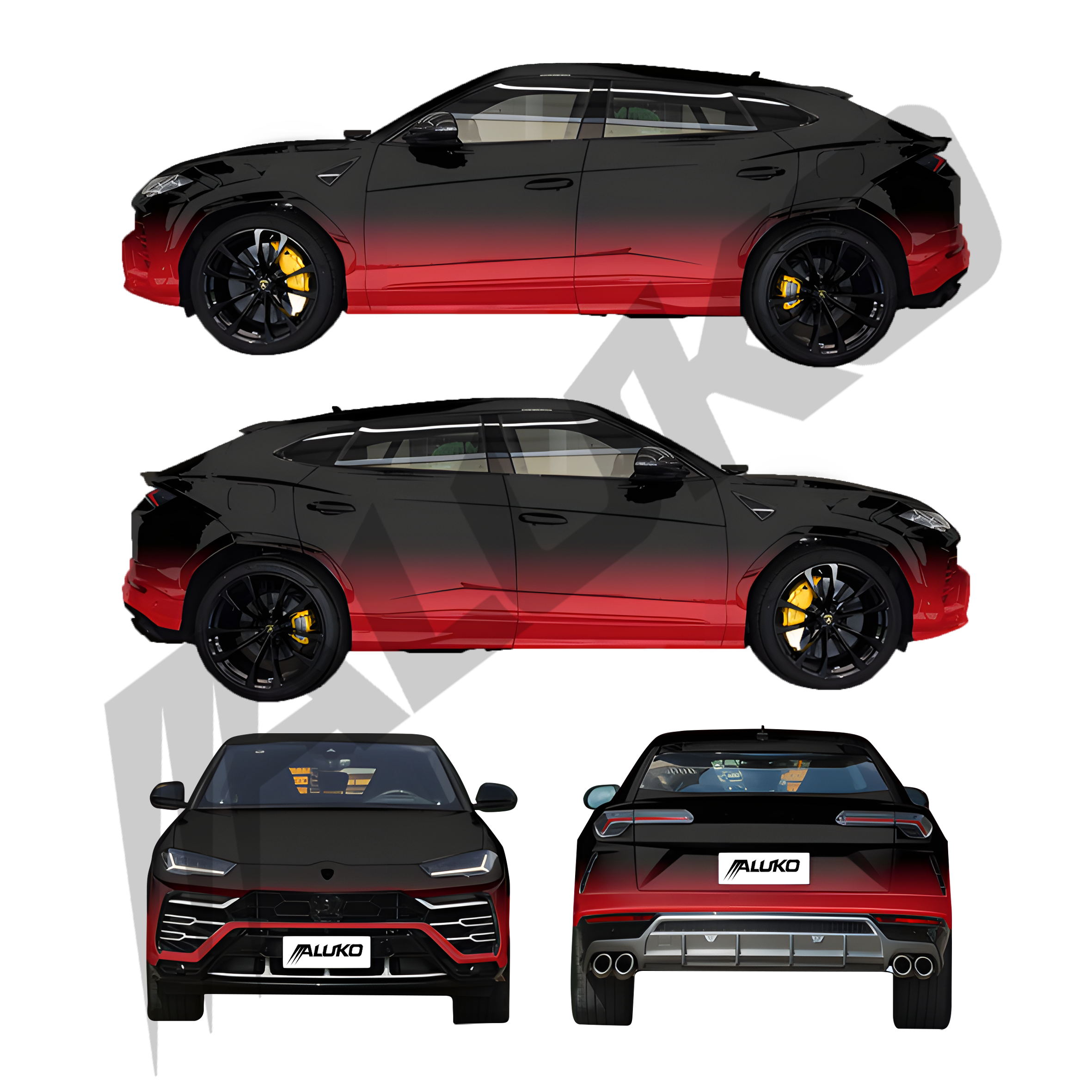 ภาพอ้างอิงสีฟิล์ม ALUKOVINYL Matte Satin Black to Red Gradient Car Wrap รหัส D0027 — ภาพที่ 7