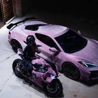 Matte Diamond Glitter Pink Car Vinyl Wrap  02