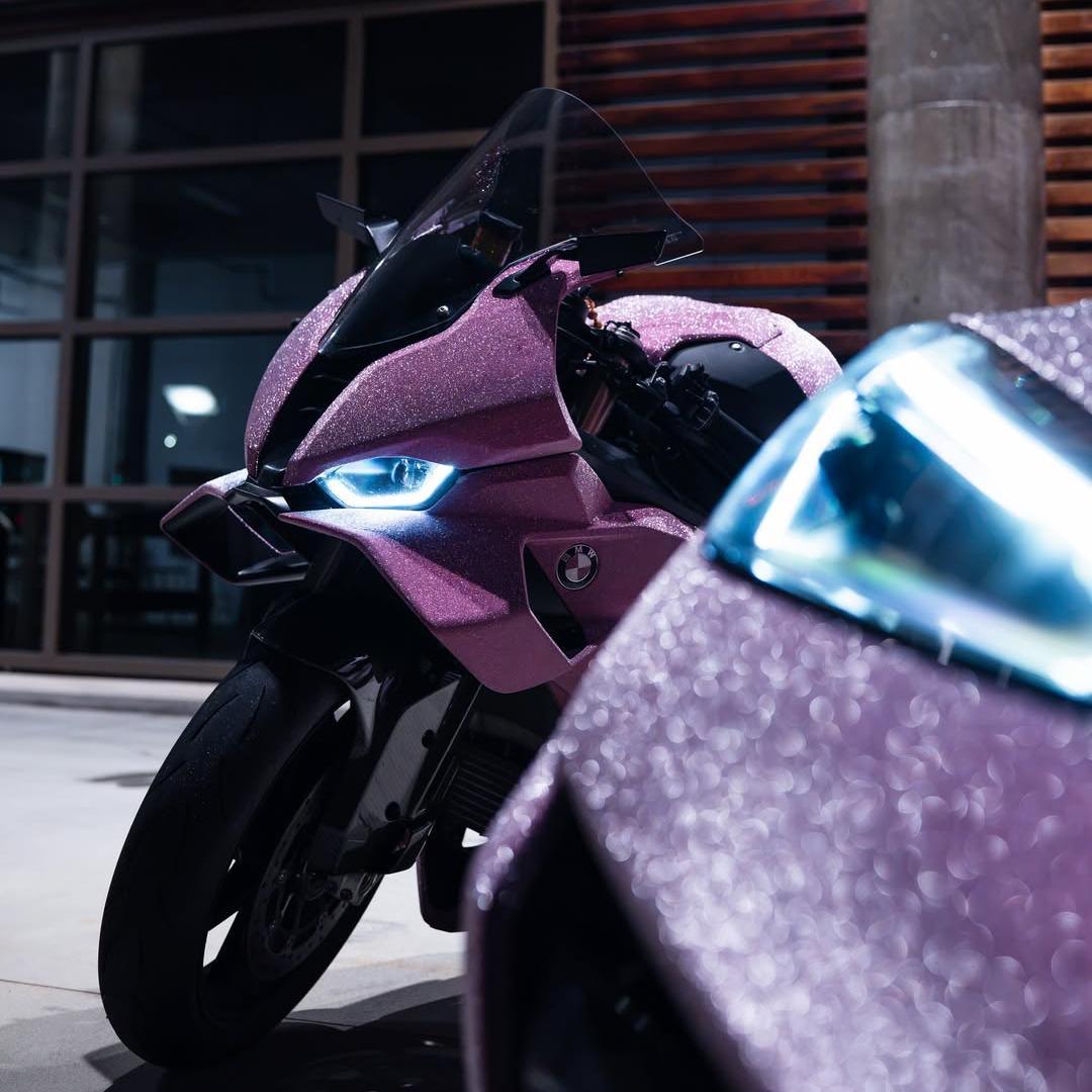 ภาพอ้างอิงสีฟิล์ม Matte Diamond Glitter Pink Car Vinyl Wrap รหัส D9006 — ภาพที่ 6