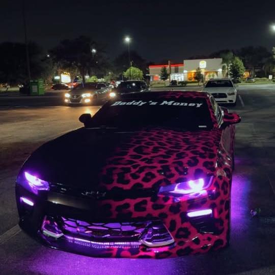 ภาพอ้างอิงสีฟิล์ม ALUKOVINYL Pink to Black Gradient Leopard Print Custom Car Wrap รหัส D0046 — ภาพที่ 3