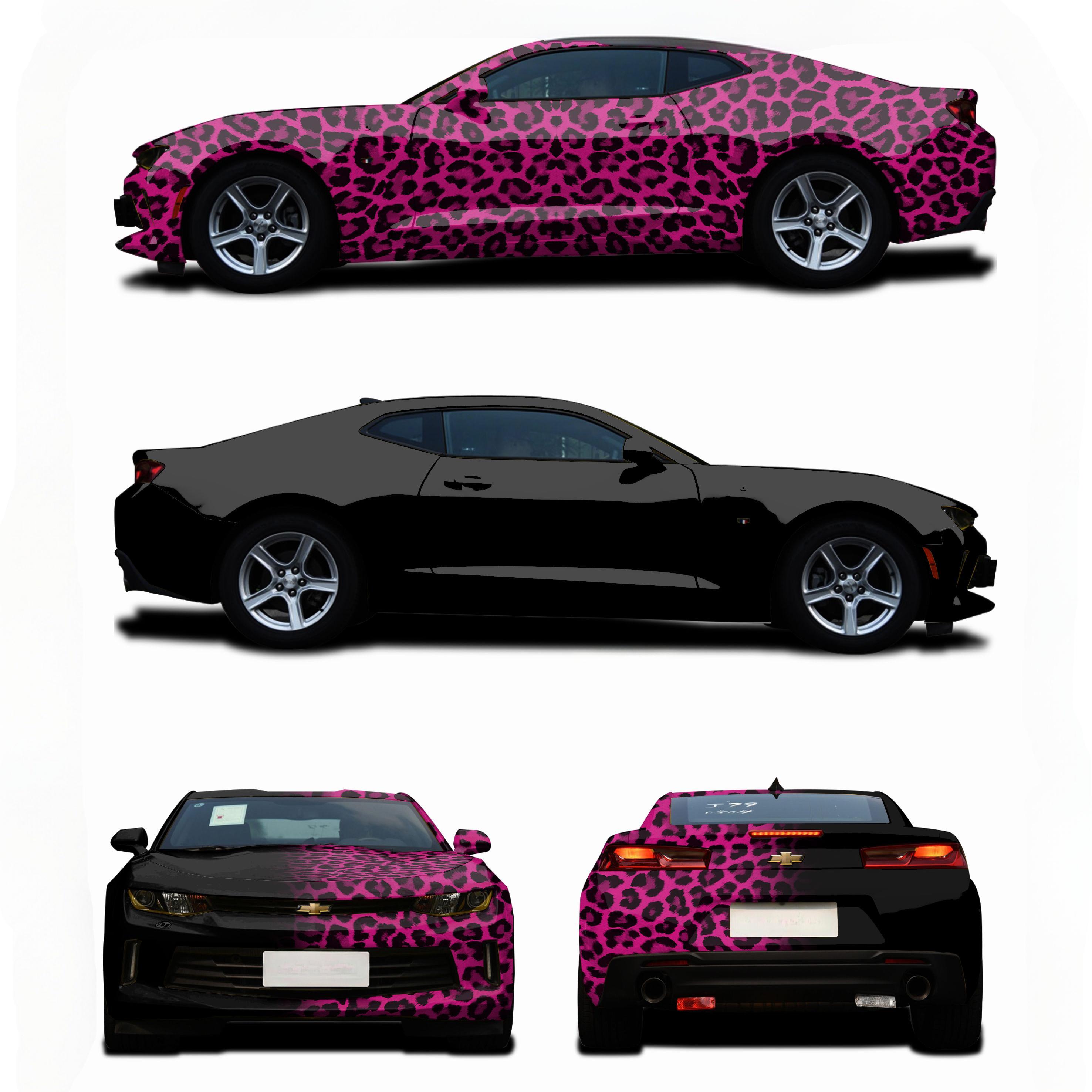 ภาพอ้างอิงสีฟิล์ม ALUKOVINYL Pink to Black Gradient Leopard Print Custom Car Wrap รหัส D0046 — ภาพที่ 4