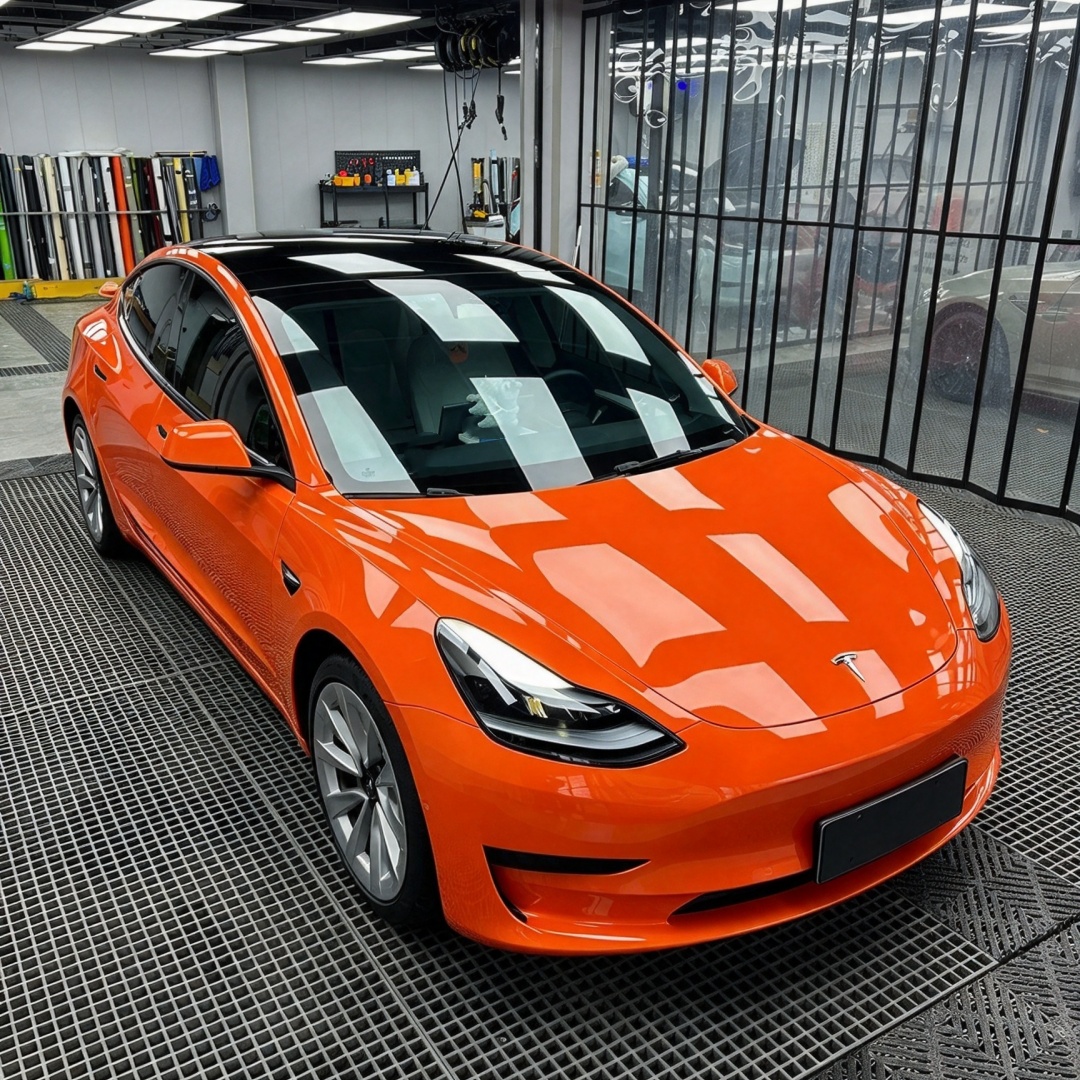 ภาพอ้างอิงสีฟิล์ม TPU Gloss Crystal Orange Red Colored PPF Paint Protection Film รหัส TPU7003 — ภาพที่ 2