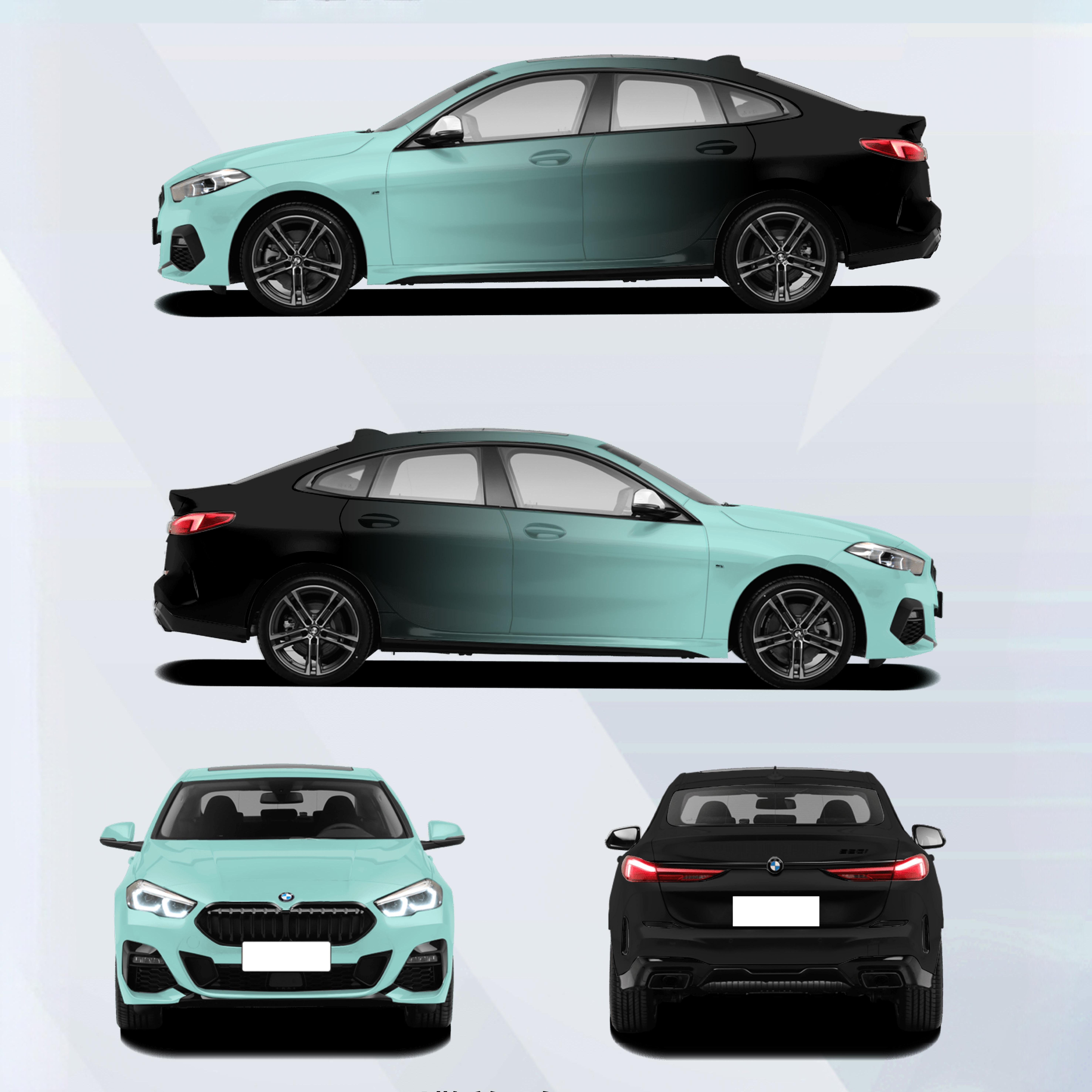 ภาพอ้างอิงสีฟิล์ม ALUKOVINYL Matte Tiffany Blue to Black Gradient Custom Wrap รหัส D0049 — ภาพที่ 3