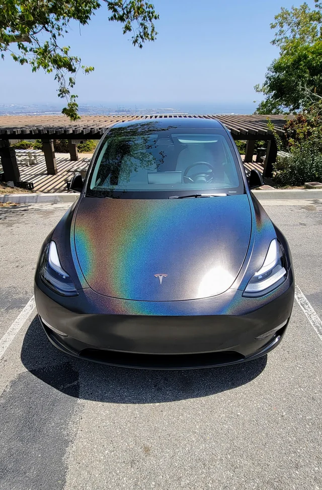 Matte Metallic Rainbow Laser Black Car Vinyl Wrap review Denzy