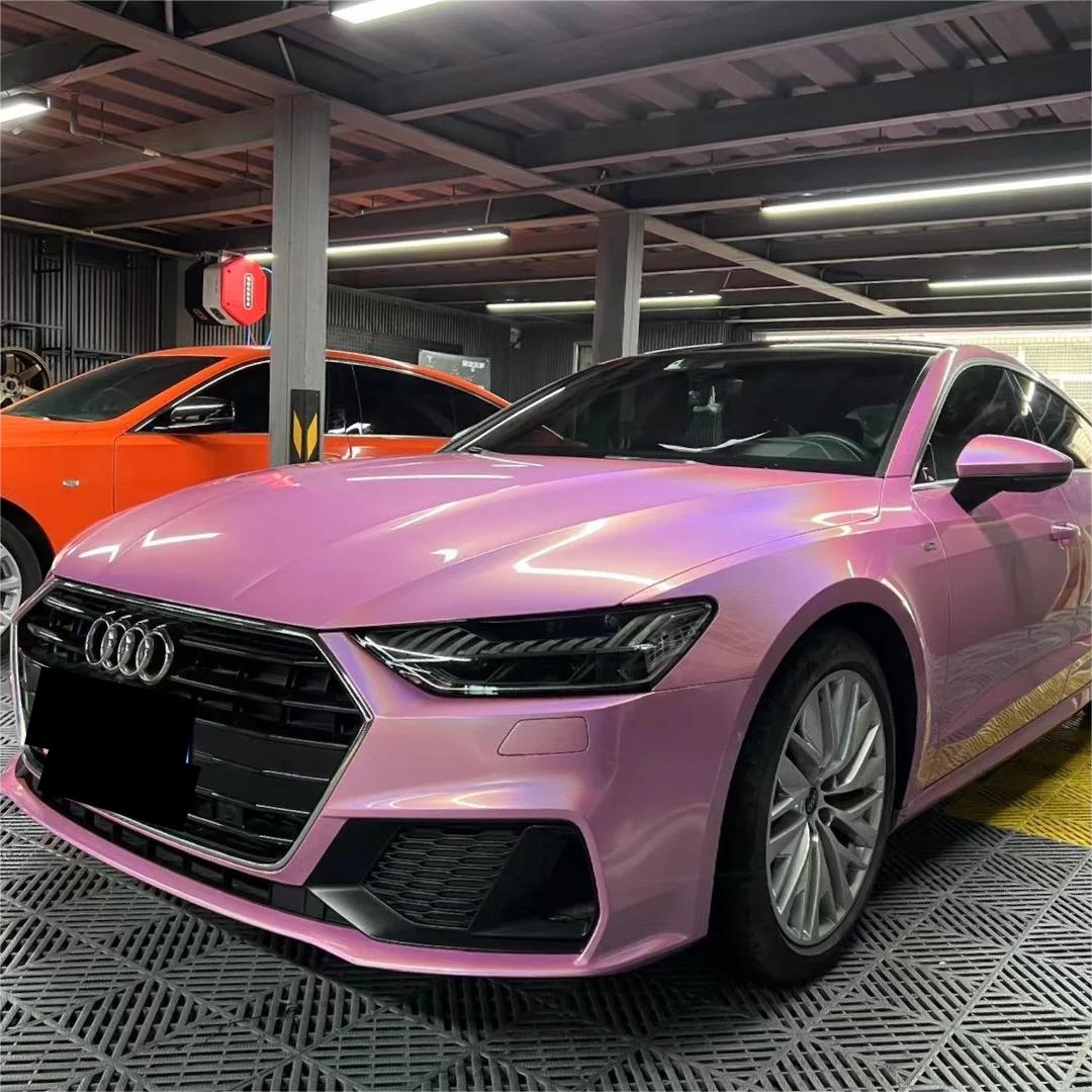 Gloss Metallic Rainbow Laser Pink Car Vinyl Wrap review Julia 01