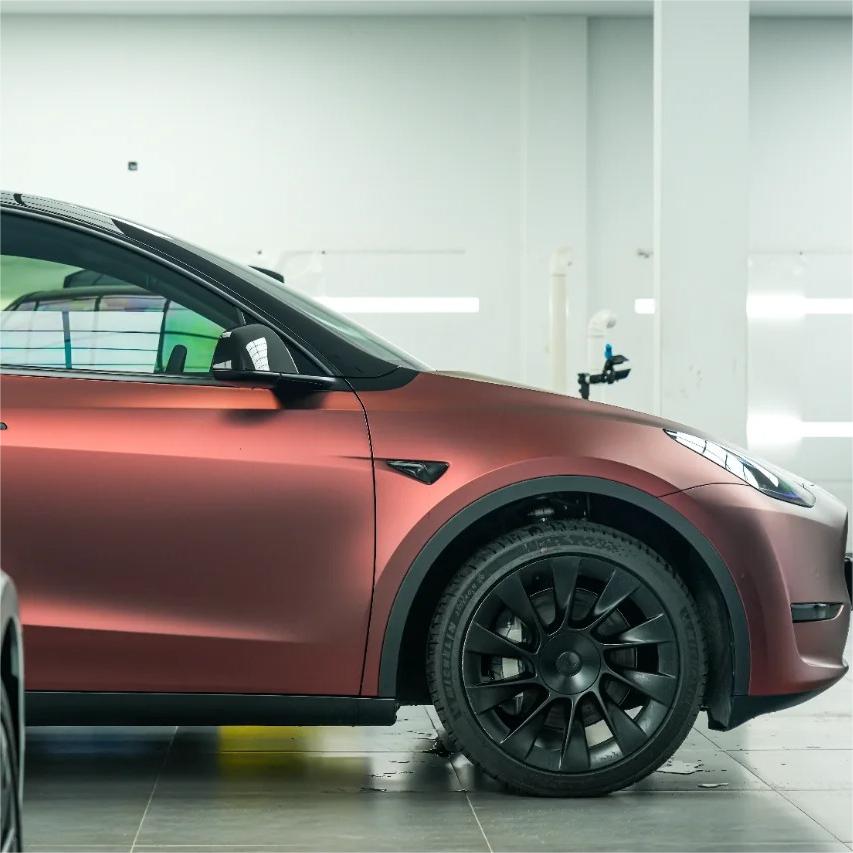 Matte Metallic Wine Red Car Vinyl Wrap review Karen 06