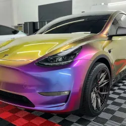Gloss Metallic Chameleon Yellow Purple Car Vinyl Wrap PET review Charie 02