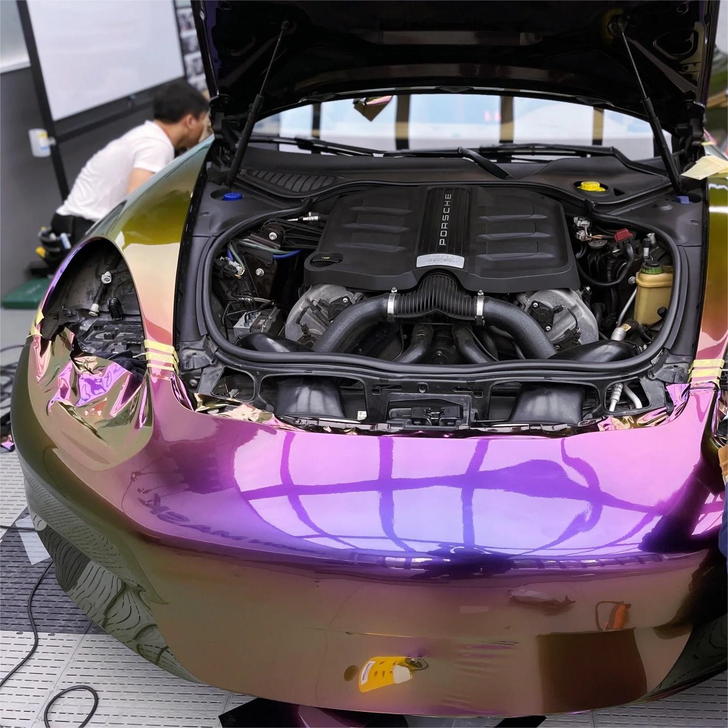 Gloss Metallic Chameleon Yellow Purple Car Vinyl Wrap PET review Michel 05