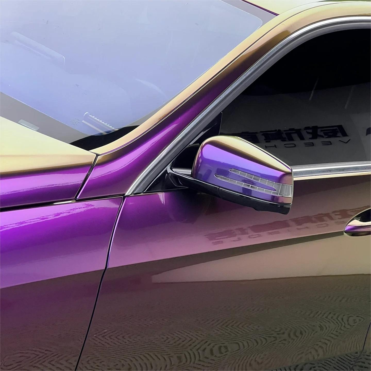 Gloss Metallic Chameleon Yellow Purple Car Vinyl Wrap PET review Bob 03