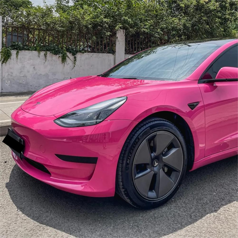 Gloss Rose Red Car Vinyl Wrap PET review Donge 02