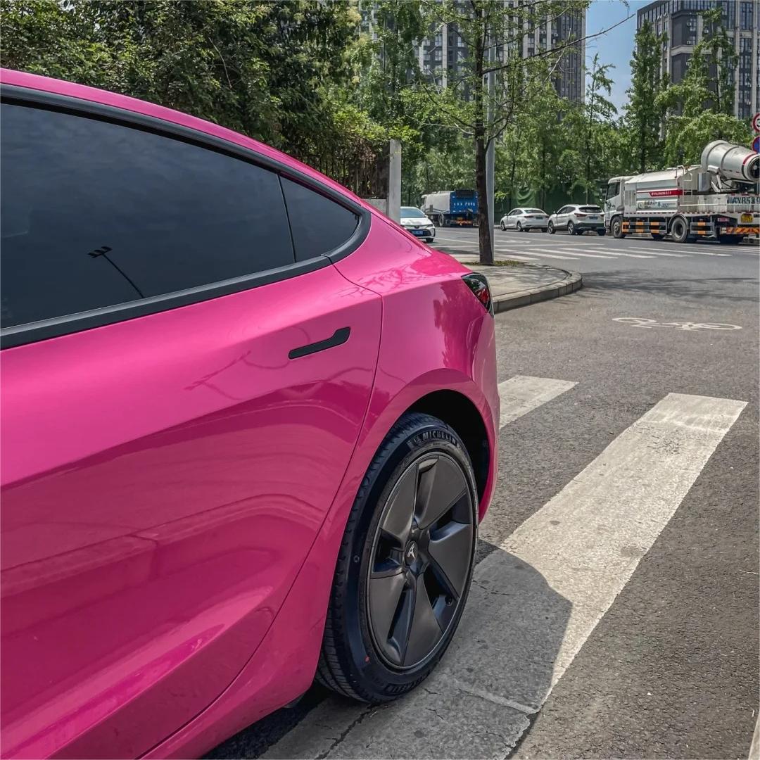 Gloss Rose Red Car Vinyl Wrap PET review Donge 03