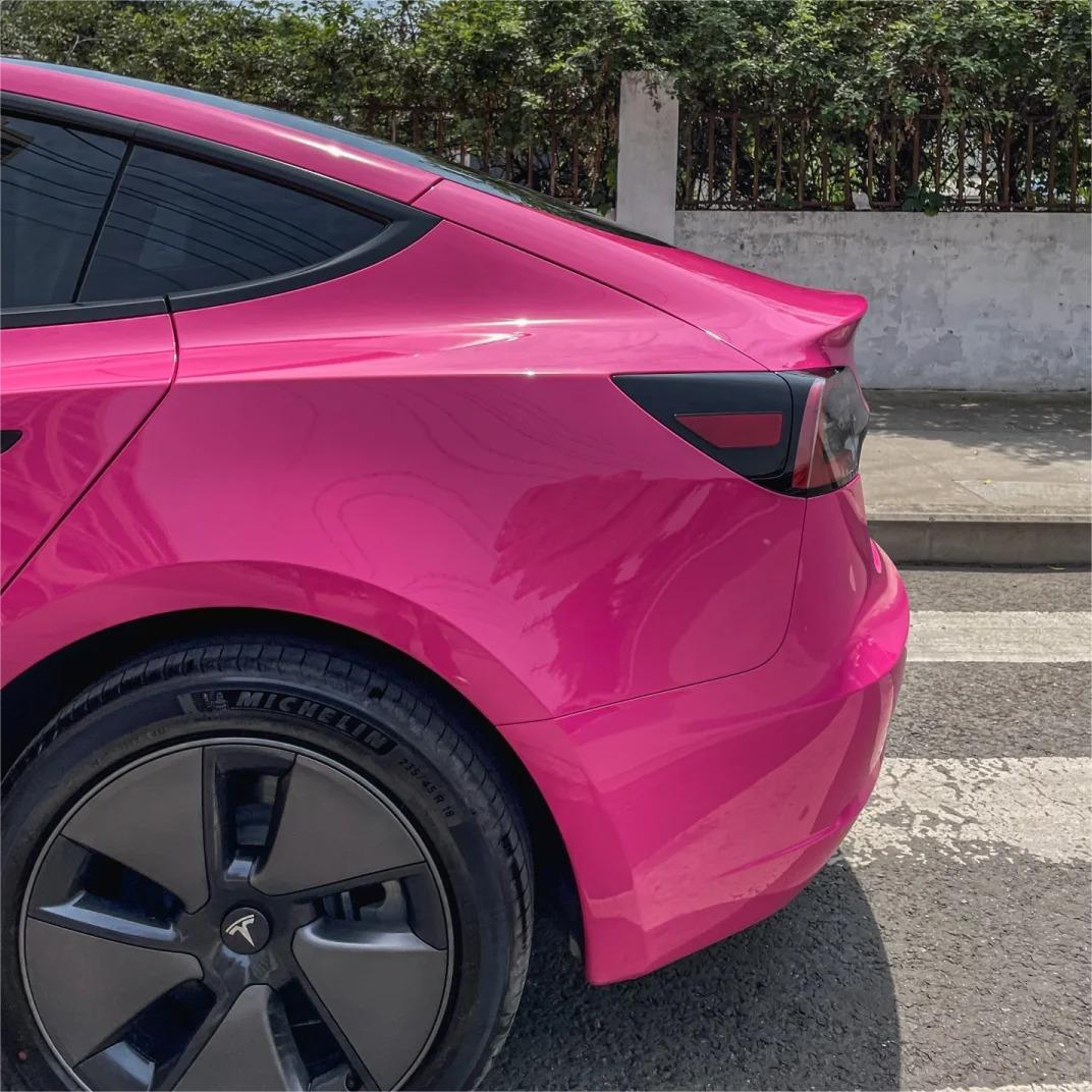 Gloss Rose Red Car Vinyl Wrap PET review Donge 04